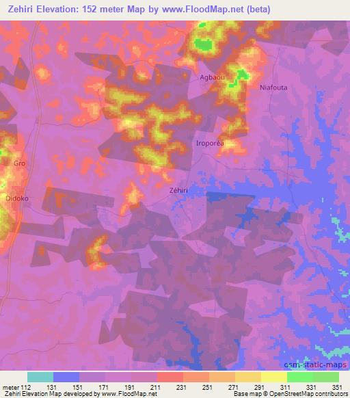 Zehiri,Ivory Coast Elevation Map
