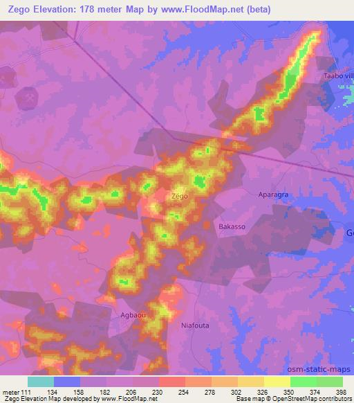 Zego,Ivory Coast Elevation Map