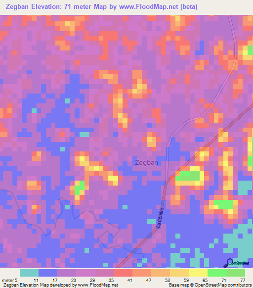 Zegban,Ivory Coast Elevation Map