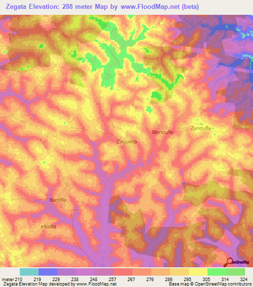 Zegata,Ivory Coast Elevation Map