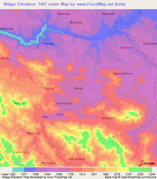 Ndago,Uganda Elevation Map