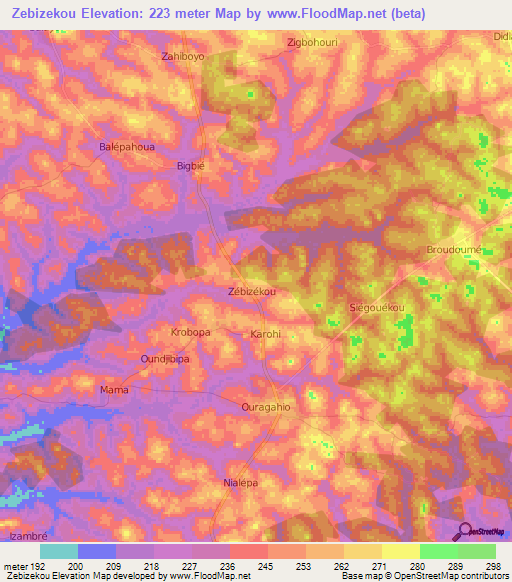 Zebizekou,Ivory Coast Elevation Map