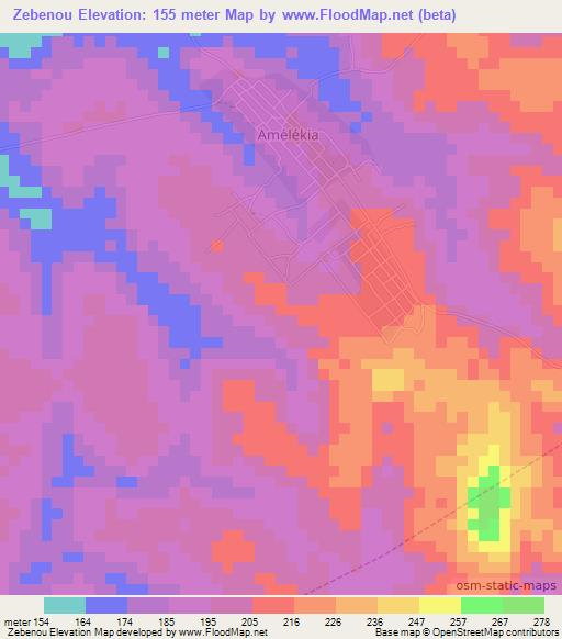 Zebenou,Ivory Coast Elevation Map