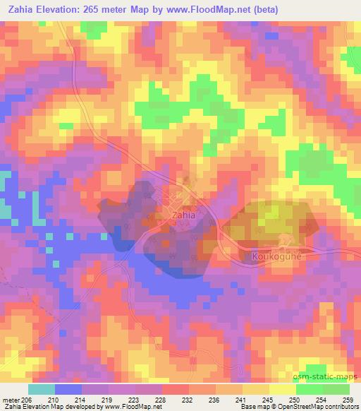 Zahia,Ivory Coast Elevation Map