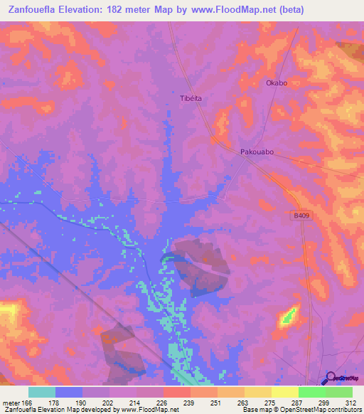 Zanfouefla,Ivory Coast Elevation Map