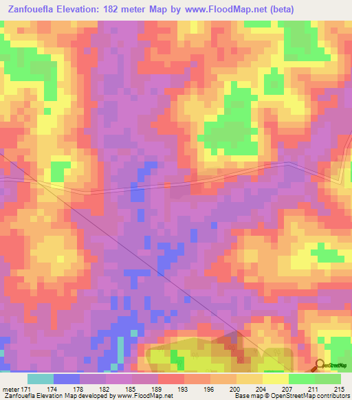 Zanfouefla,Ivory Coast Elevation Map