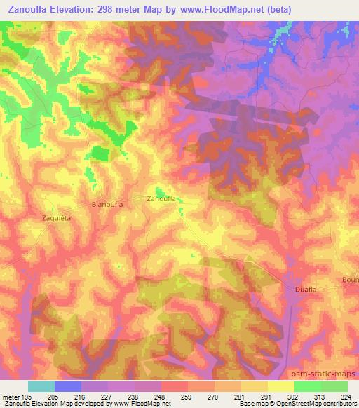 Zanoufla,Ivory Coast Elevation Map