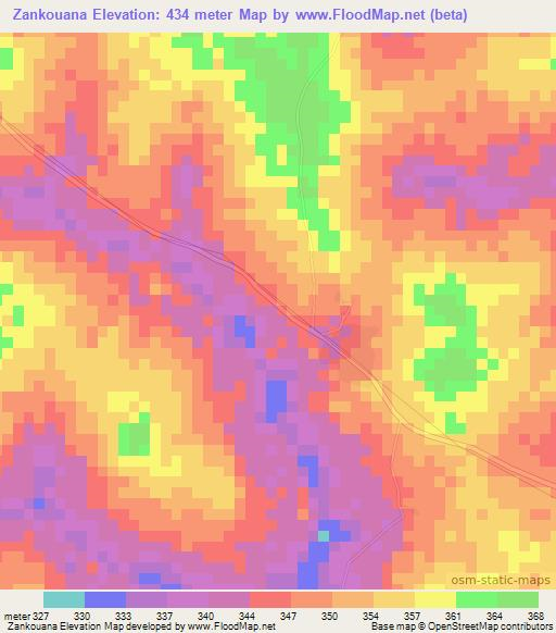 Zankouana,Ivory Coast Elevation Map