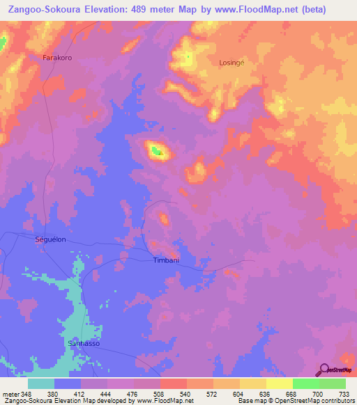 Zangoo-Sokoura,Ivory Coast Elevation Map
