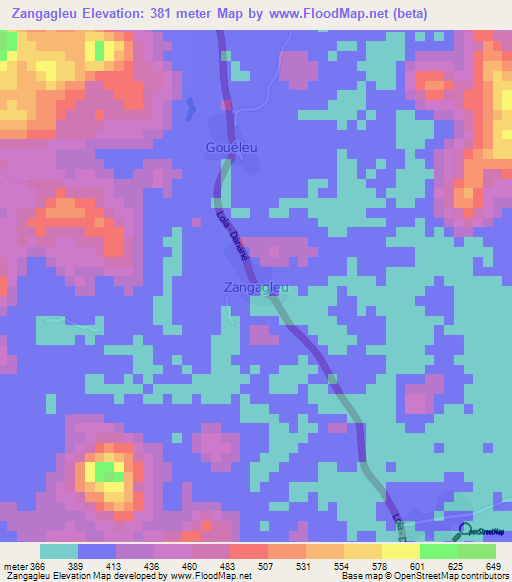 Zangagleu,Ivory Coast Elevation Map