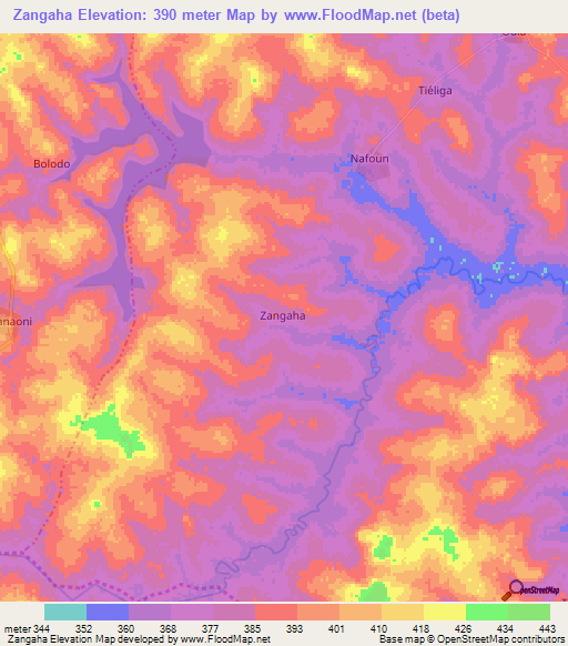 Zangaha,Ivory Coast Elevation Map