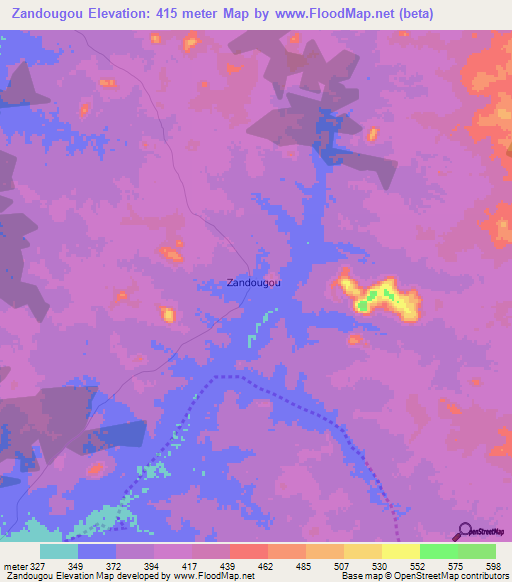 Zandougou,Ivory Coast Elevation Map