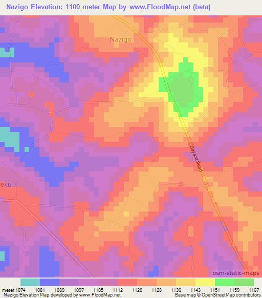 Nazigo,Uganda Elevation Map