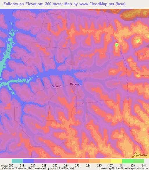 Zaliohouan,Ivory Coast Elevation Map