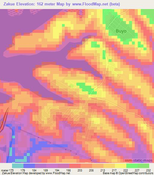 Zakue,Ivory Coast Elevation Map