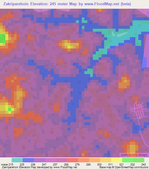 Zakriparehoin,Ivory Coast Elevation Map