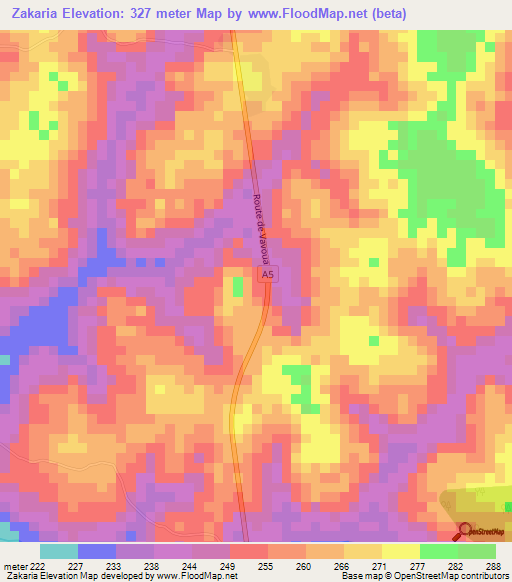 Zakaria,Ivory Coast Elevation Map