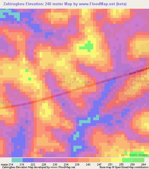 Zahirogbeu,Ivory Coast Elevation Map