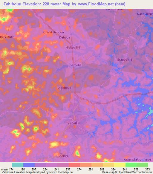 Zahiboue,Ivory Coast Elevation Map