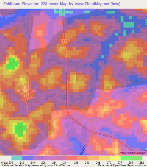 Zahiboue,Ivory Coast Elevation Map