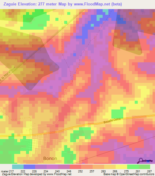 Zaguie,Ivory Coast Elevation Map