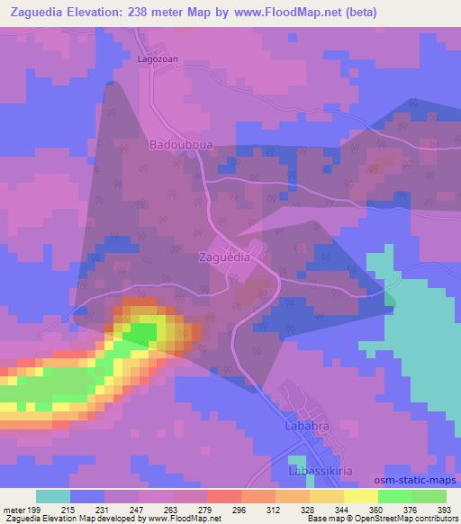 Zaguedia,Ivory Coast Elevation Map
