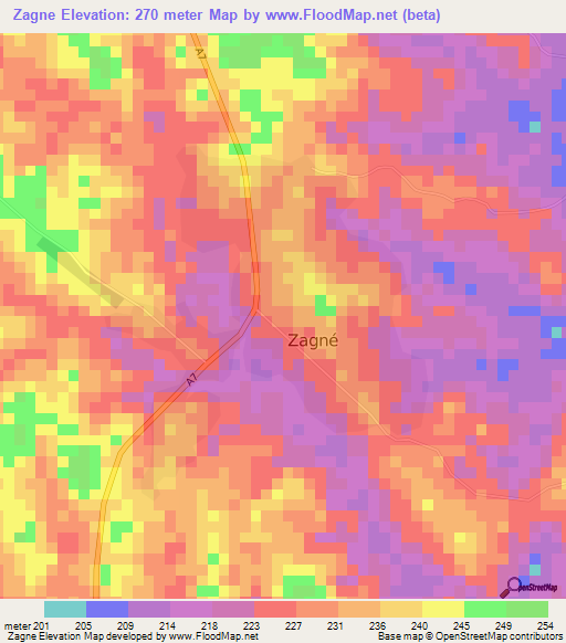 Zagne,Ivory Coast Elevation Map