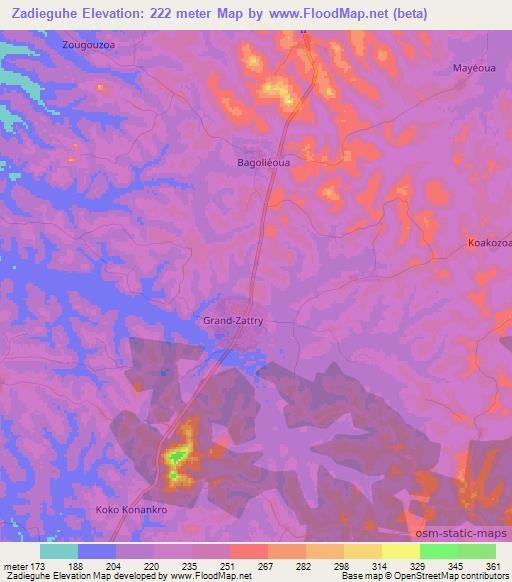 Zadieguhe,Ivory Coast Elevation Map
