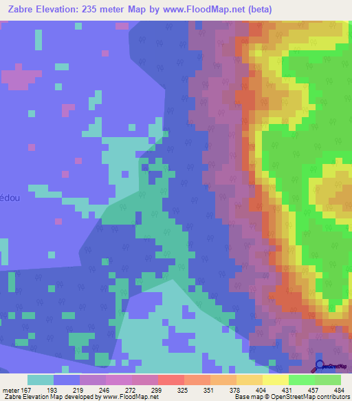 Zabre,Ivory Coast Elevation Map