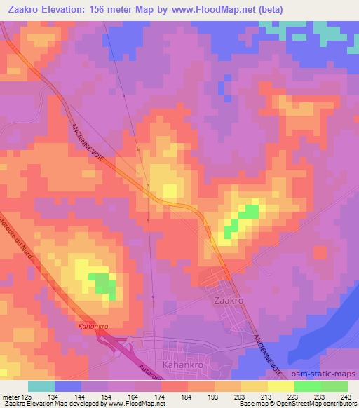 Zaakro,Ivory Coast Elevation Map