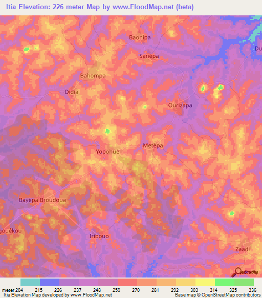 Itia,Ivory Coast Elevation Map