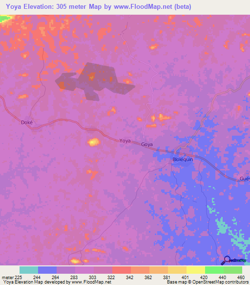 Yoya,Ivory Coast Elevation Map