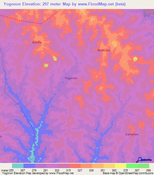 Yogonon,Ivory Coast Elevation Map