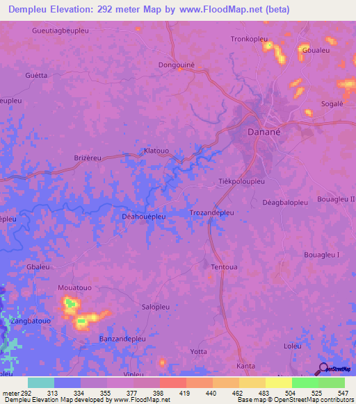 Dempleu,Ivory Coast Elevation Map