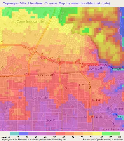 Yopougon-Attie,Ivory Coast Elevation Map
