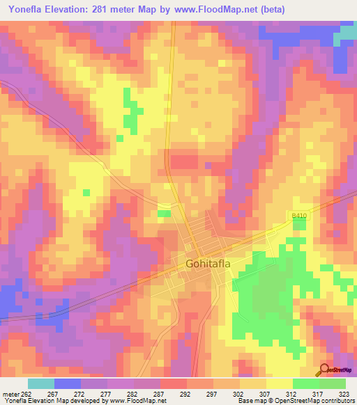 Yonefla,Ivory Coast Elevation Map