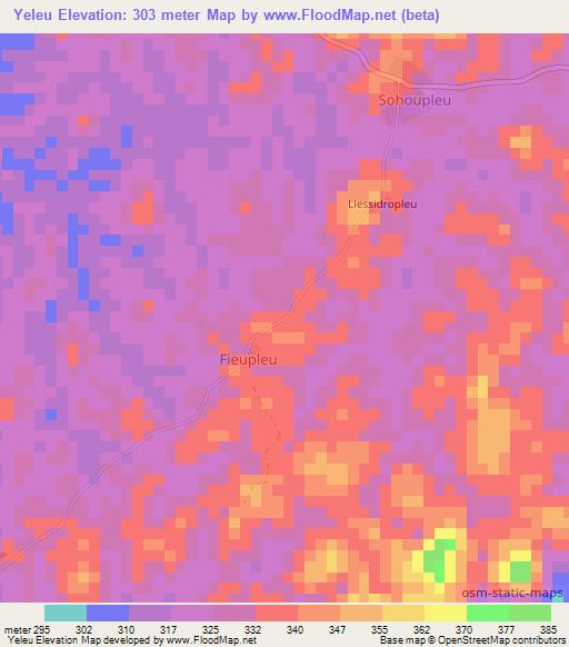 Yeleu,Ivory Coast Elevation Map