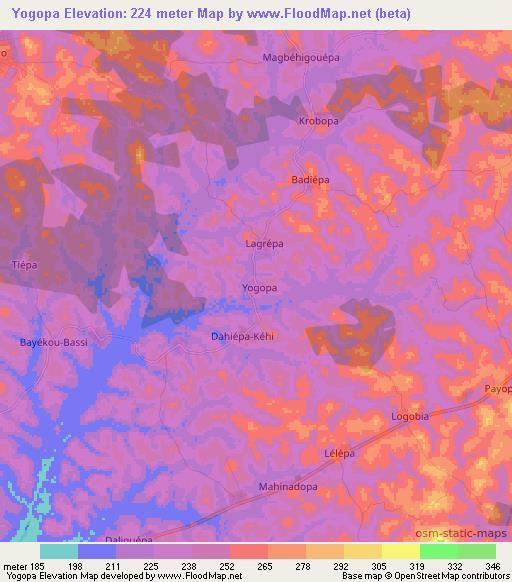Yogopa,Ivory Coast Elevation Map