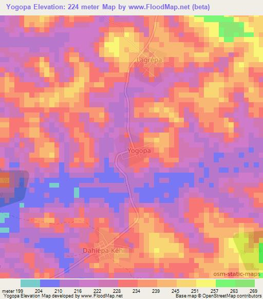 Yogopa,Ivory Coast Elevation Map