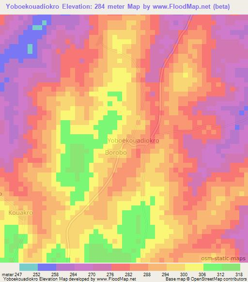 Yoboekouadiokro,Ivory Coast Elevation Map