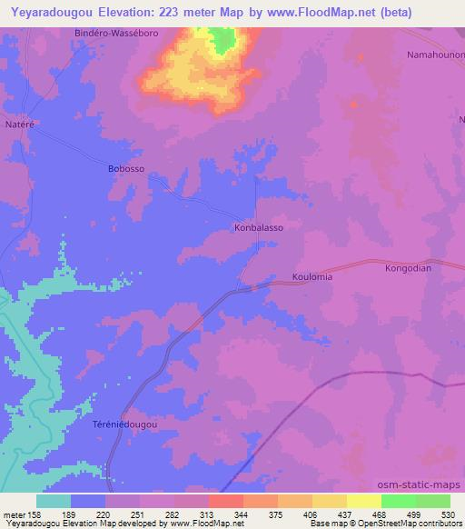 Yeyaradougou,Ivory Coast Elevation Map
