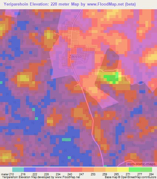 Yeriparehoin,Ivory Coast Elevation Map