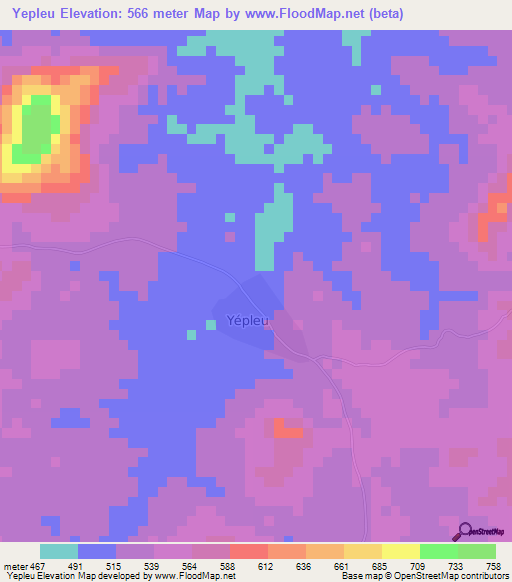 Yepleu,Ivory Coast Elevation Map