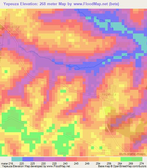 Yepeuza,Ivory Coast Elevation Map