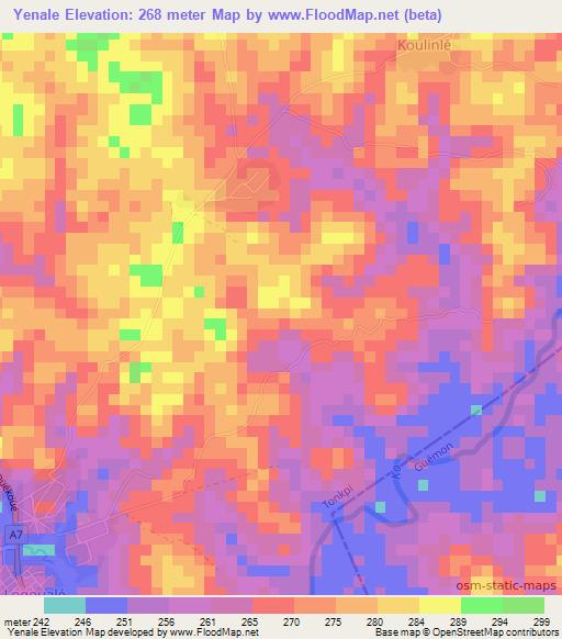 Yenale,Ivory Coast Elevation Map