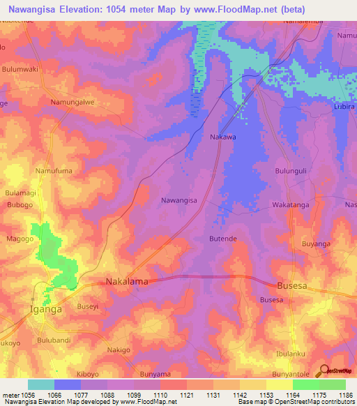 Nawangisa,Uganda Elevation Map