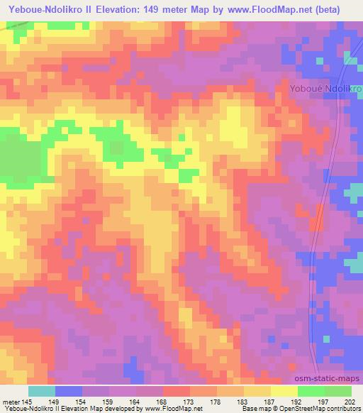 Yeboue-Ndolikro II,Ivory Coast Elevation Map