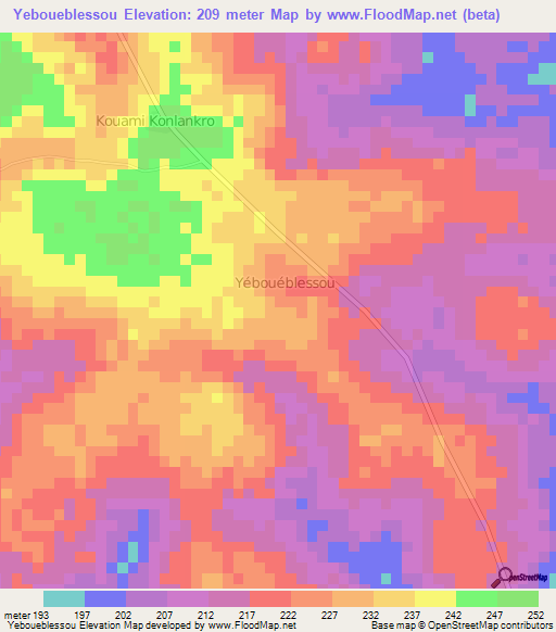 Yeboueblessou,Ivory Coast Elevation Map