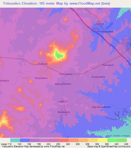 Yobouekro,Ivory Coast Elevation Map