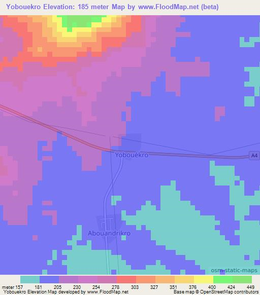 Yobouekro,Ivory Coast Elevation Map